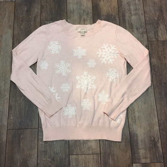 LOFT light pink snowflake sweater medium - Picture 2 of 4